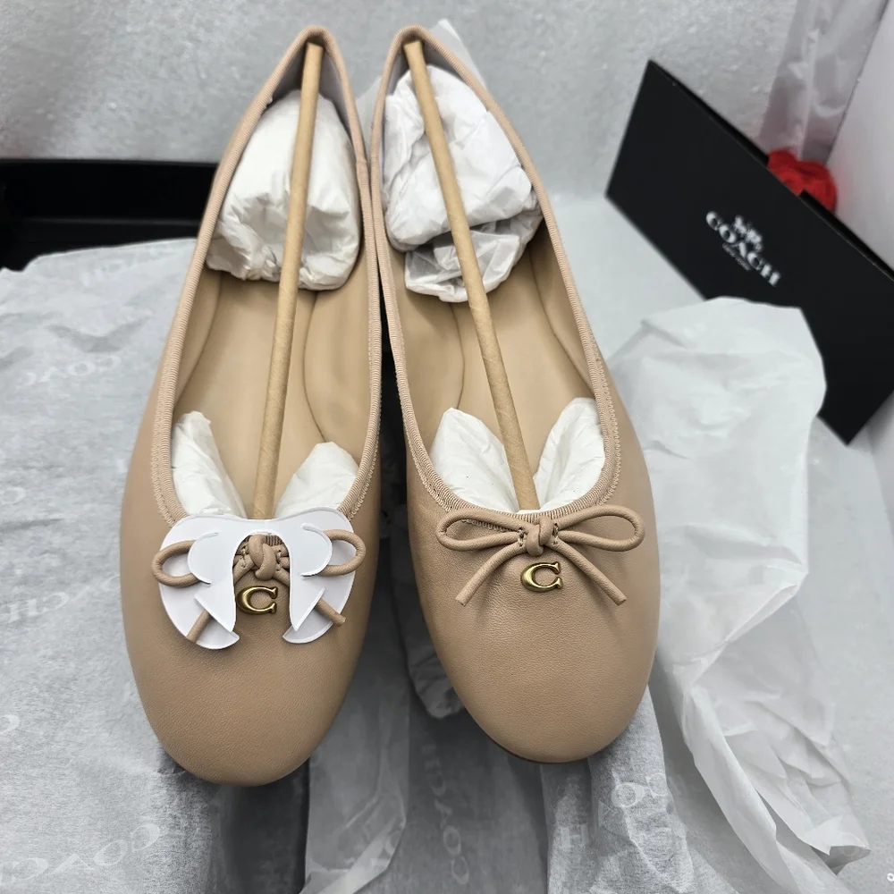 Coach Abigail Smooth Leather Ballet Flats Classic Casual Neutral Beechwood 9.5